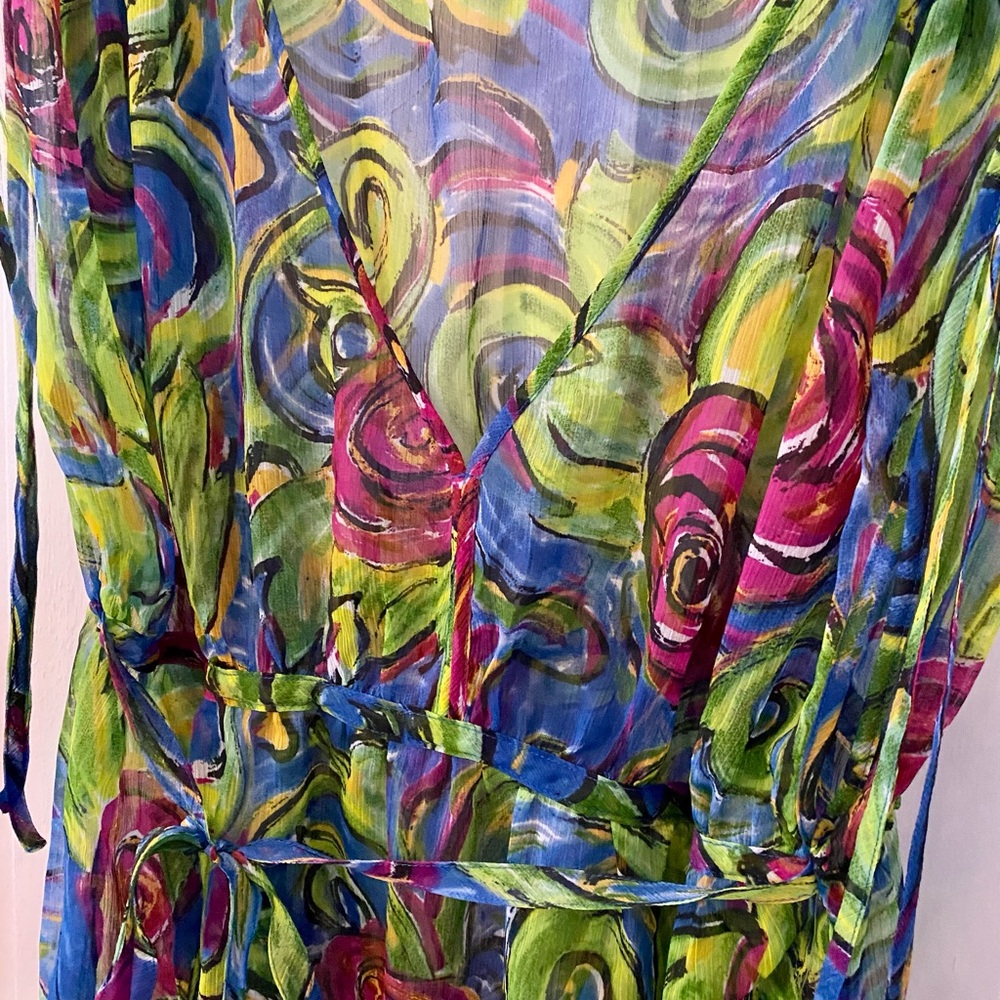 Carlos Falchi Multicolor Swirl Sheer Swim Coverup in Blue, Green, Pink - Picture 8 of 8